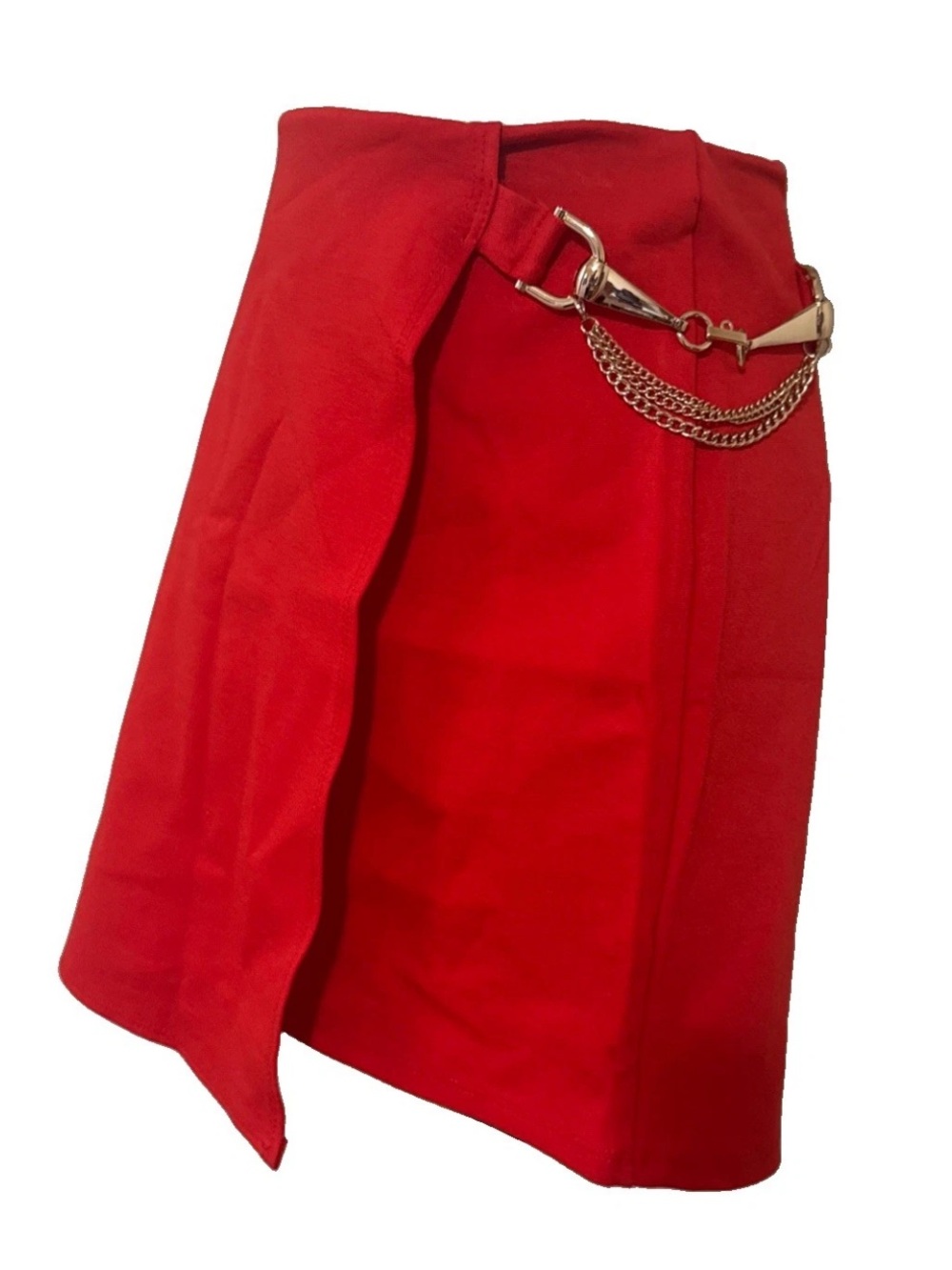 Red Chain Detail Skirt | Gold Hardware Accent | Chic Wrap Style Size Small